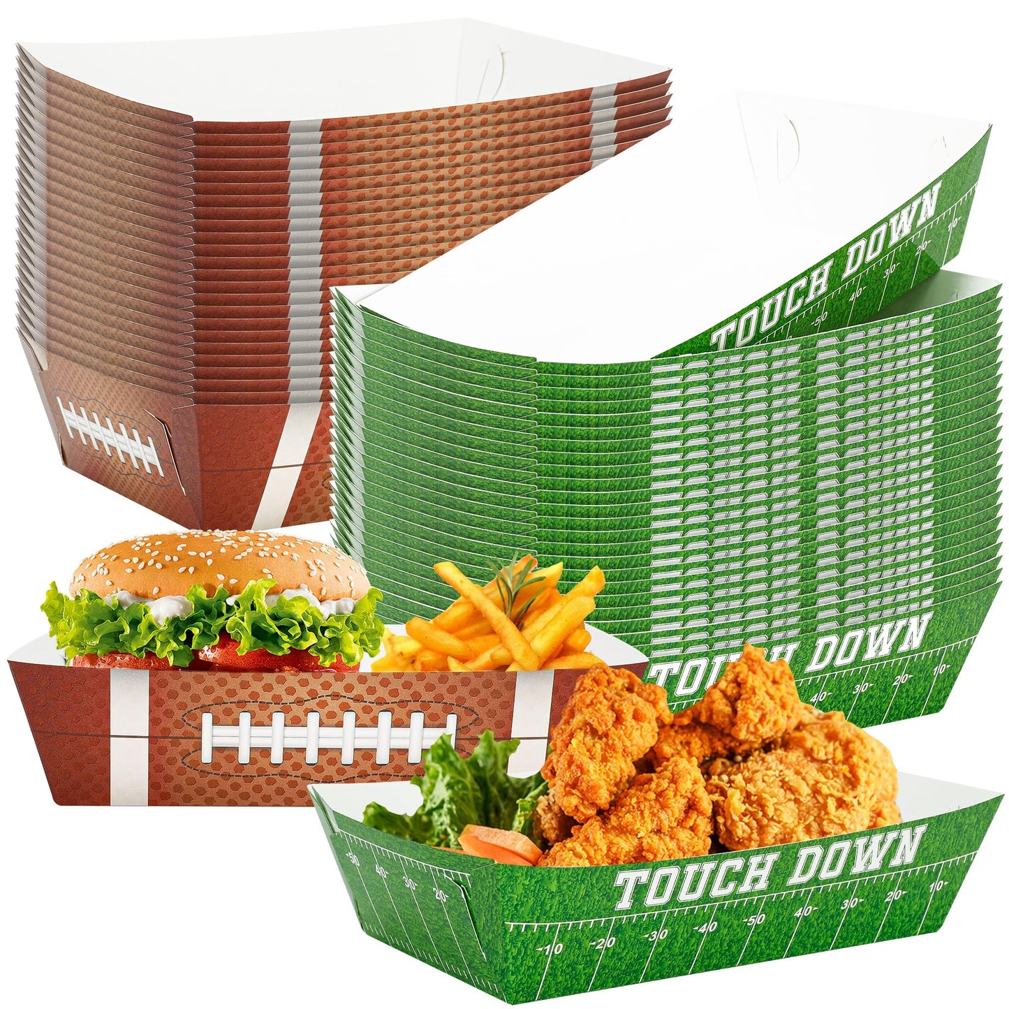 Helimoto 50PCS Football Party Decorations, Football Paper Snack Tray, Large Disposable Food Tray, Party Snacks Serving Trays for Taco Fries Hot Dog Supplies Favors Table Decor