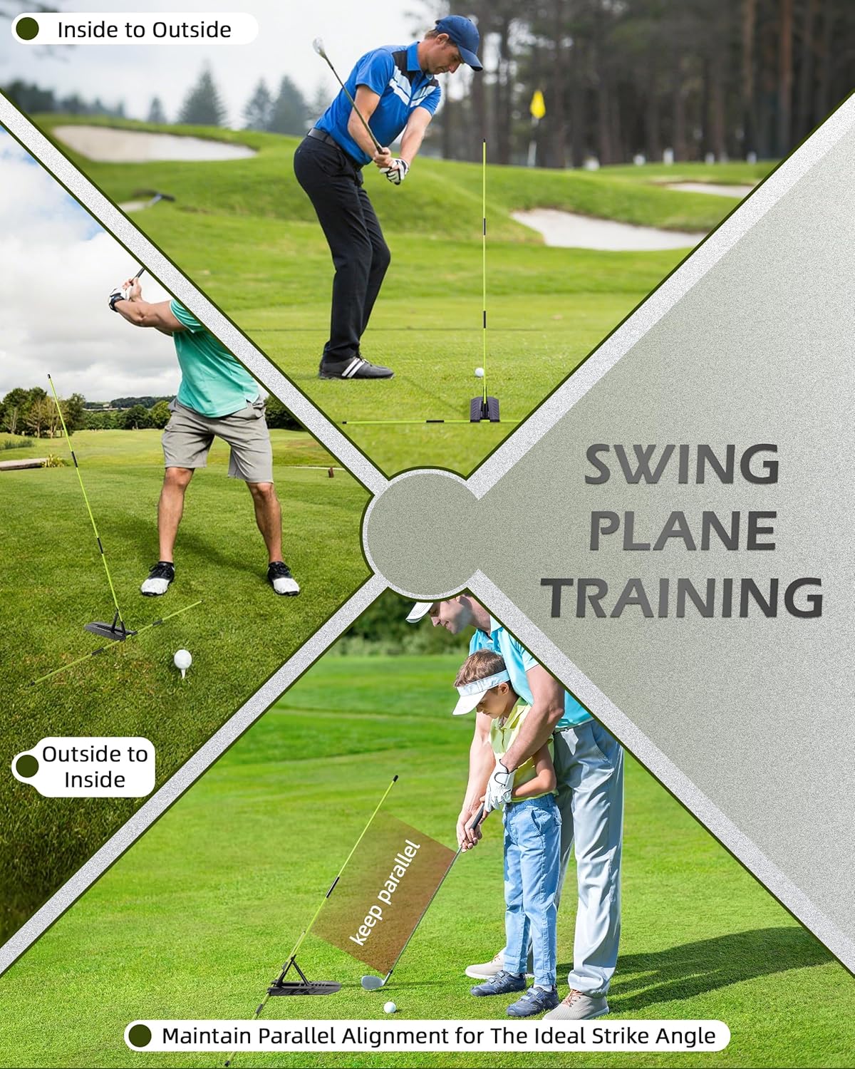 Golf Alignment Sticks, Golf Swing Trainer with Angle Plate/Holder Sets, Posture Corrector Golf Trainging Aid, Swing Plane Trainer for Aiming, Putting, Swing/Professional Golf Practice Tools