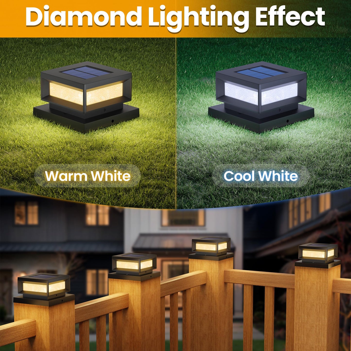 Mlambert 12 Pack Solar Powered Post Cap Lights Outdoor For 4X4/6X6 Wood/Vinyl Posts  Waterproof Deck Fence Patio Porch Light Cool/Warm Lighting  Black