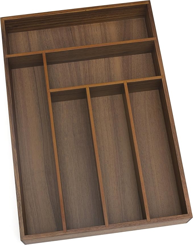 Lipper International 1078 Acacia Wood Deep Flatware Organizer with 6 Compartments, 11-3/4" x 17-1/2" x 2-1/2"