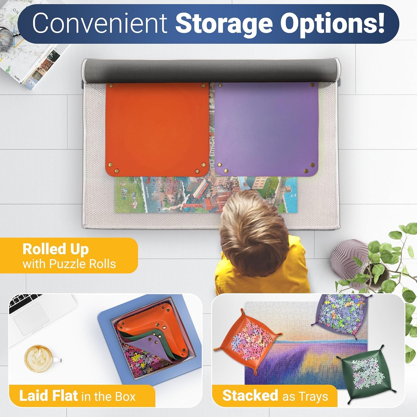 Puzzle Sorting Trays - 3X Large Puzzle Organizer for Sorting 1000 Pieces up to 3000 Pieces, Stackable Jigsaw Accessories for Adults in Orange, Green and Purple