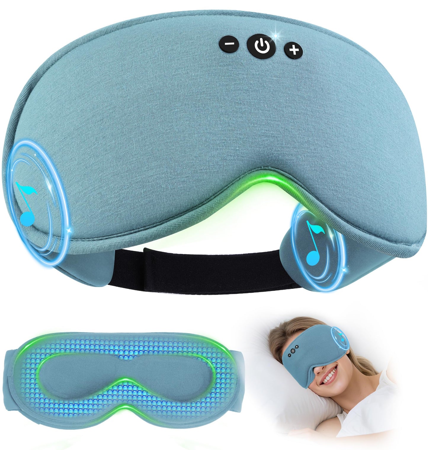 LC-dolida Bamboo Cotton Weighted Bluetooth Sleep Masks, 3D Weighted Sleep Masks with Bluetooth 5.4 Headphones, Total Blackout Bluetooth Sleep Mask for Women Men, Weight Eye Mask for Sleeping, Ash Blue