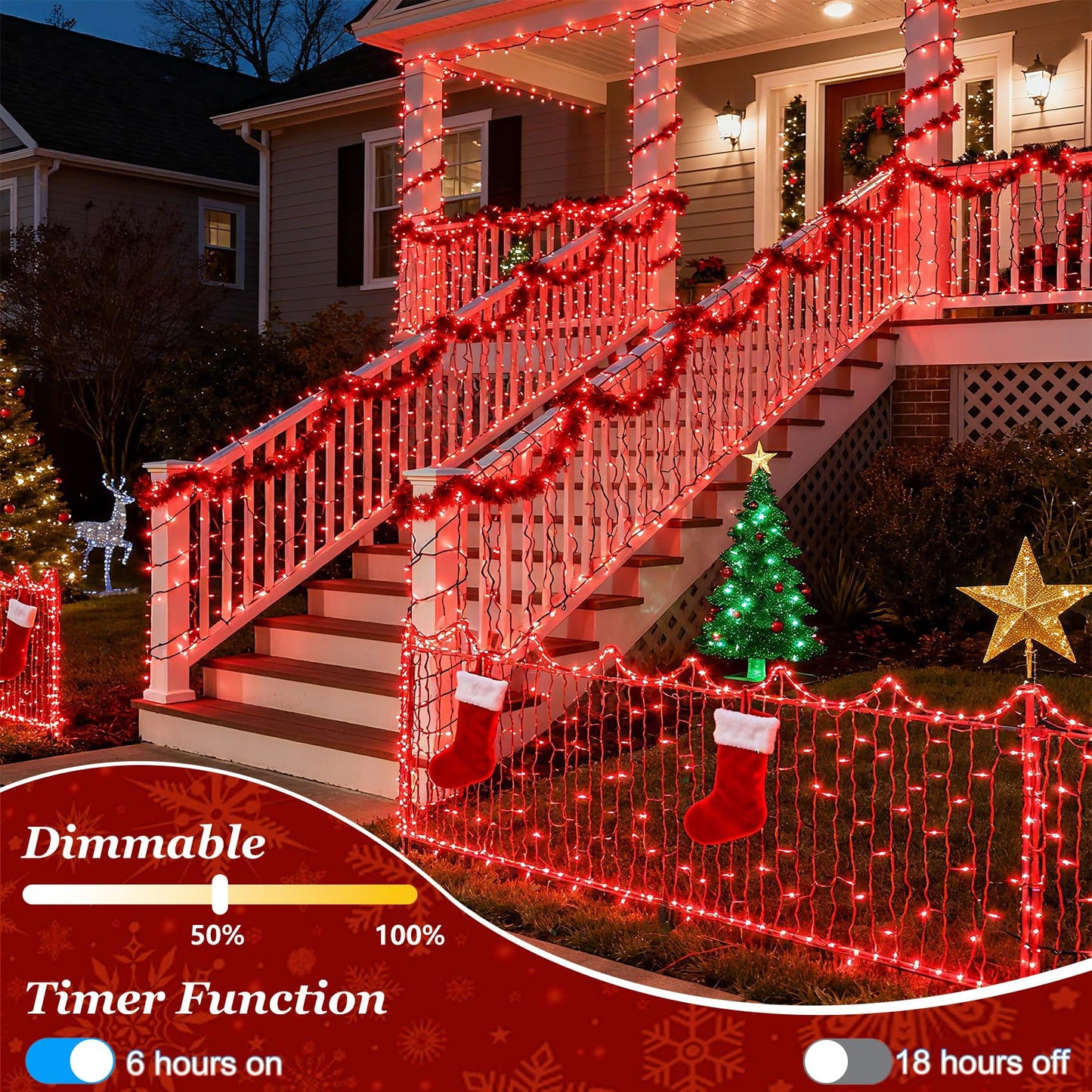 1500 Led Christmas Lights Outdoor With 12 Modes  470Ft Green Wire Christmas String Fairy Lights With Timer & Dimmable  Waterproof Twinkle Tree Lights For House Patio Party Wedding Xmas Decor  Red