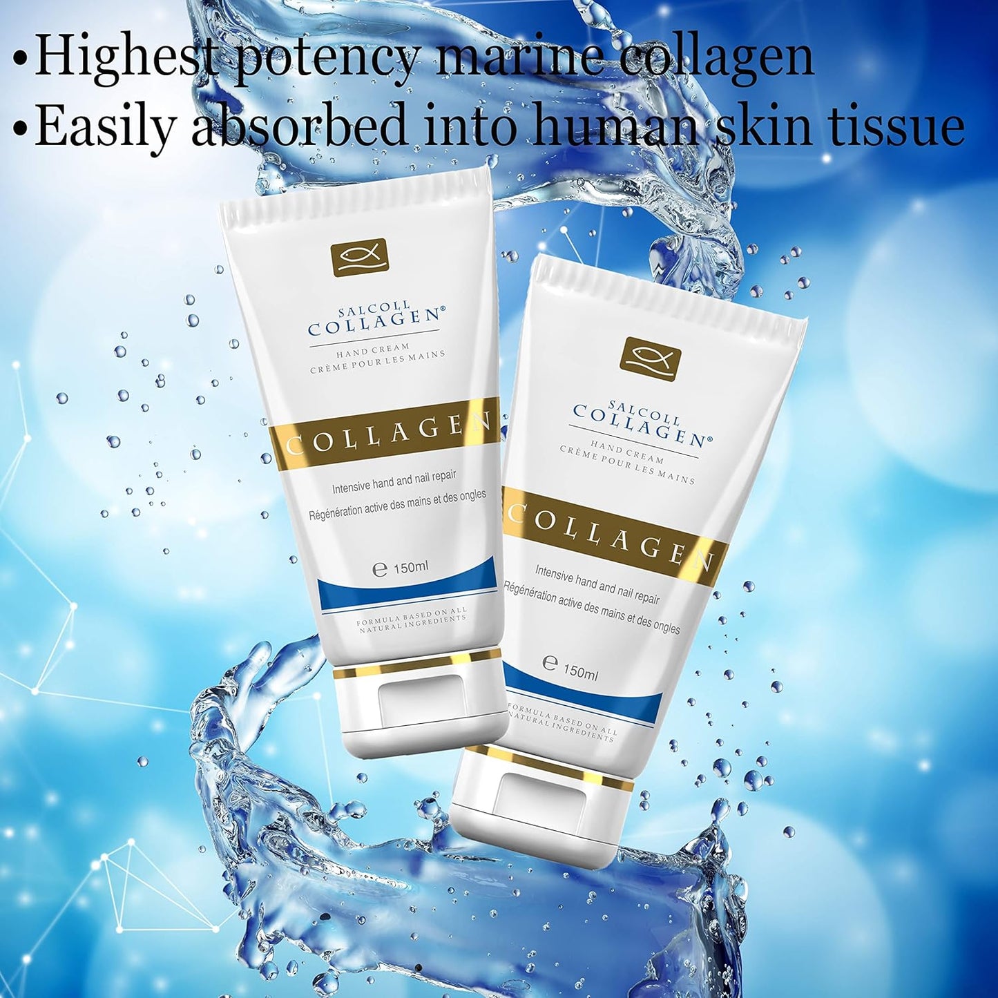 Pure Bioactive Anti-Aging Collagen Repair Hand Cream - Hypoallergenic Moisturizing Lotion, Dry Skin Relief, All Skin Types, 150 ml