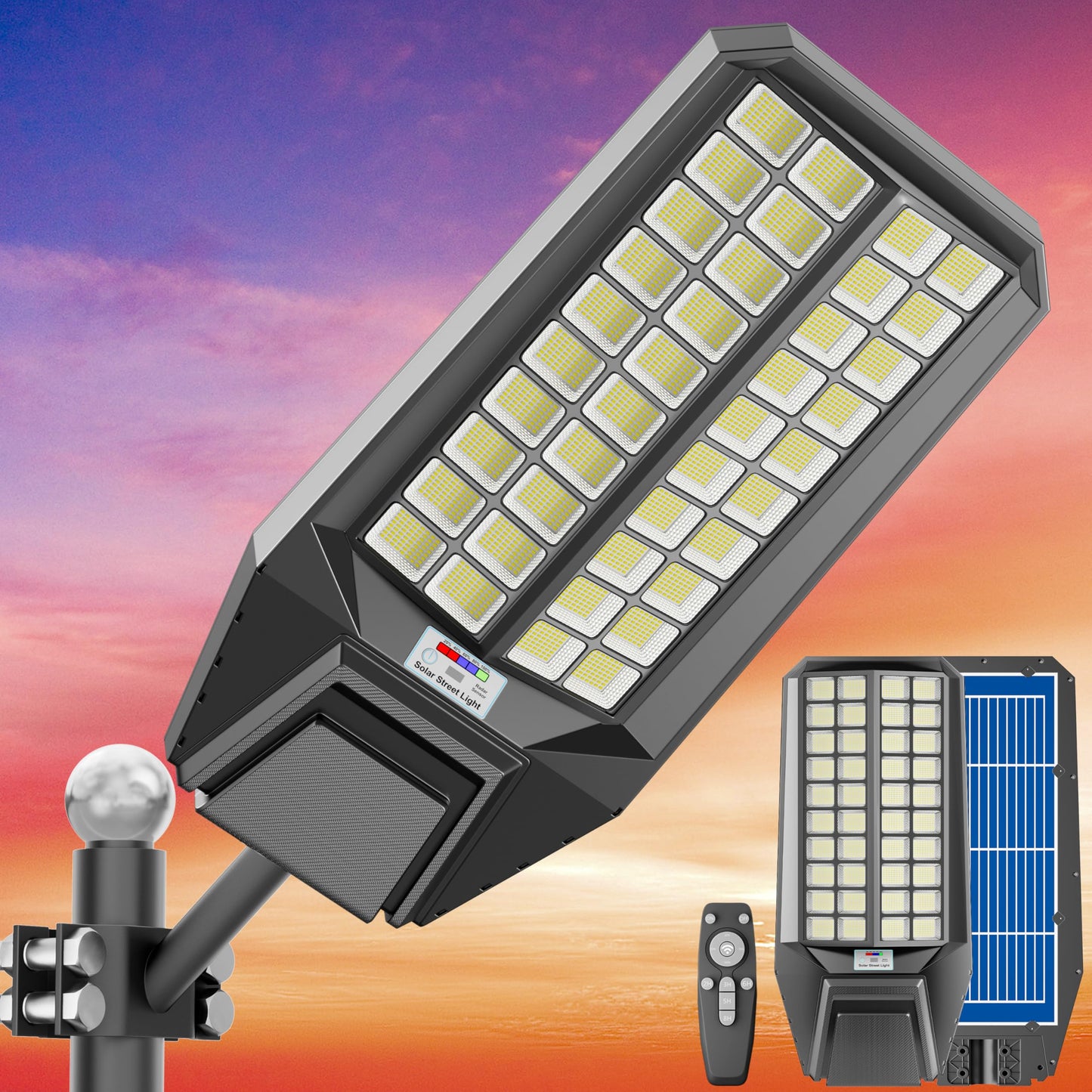 Vzyhik Solar Street Lights - 9500W Outdoor LED Flood Light with Motion Sensor, Remote Control, Waterproof, Black