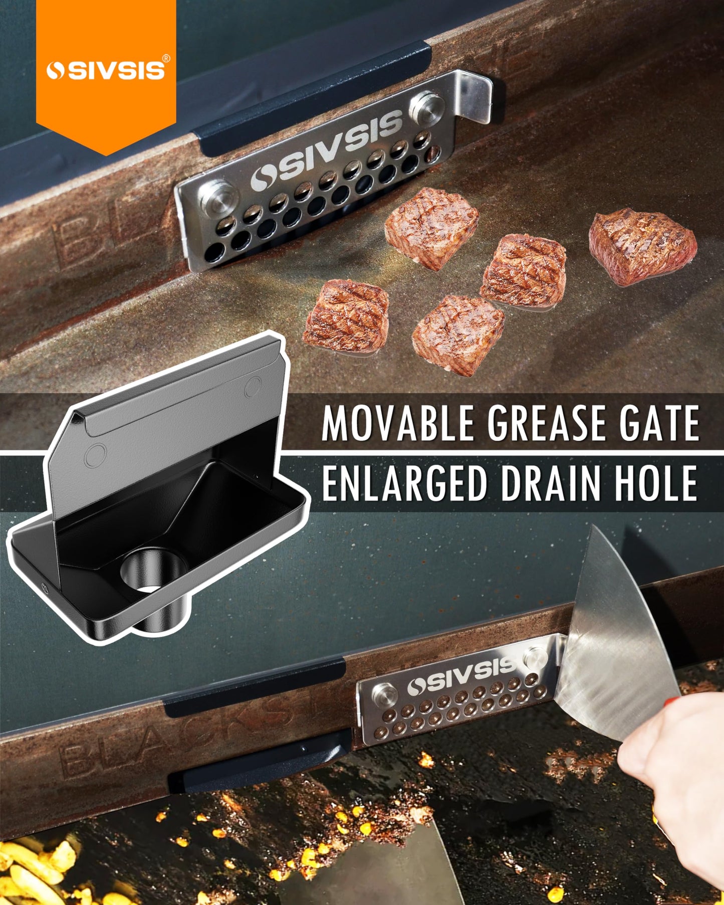 Magnetic Rear Grease Drainage Funnel for Blackstone, Griddle Grease Catcher for Blackstone, 0.6 Gal Bucket W/Lid, 10 Aluminum Drip Liners, 304 Stainless Movable Grease Gate, Blackstone Accessory