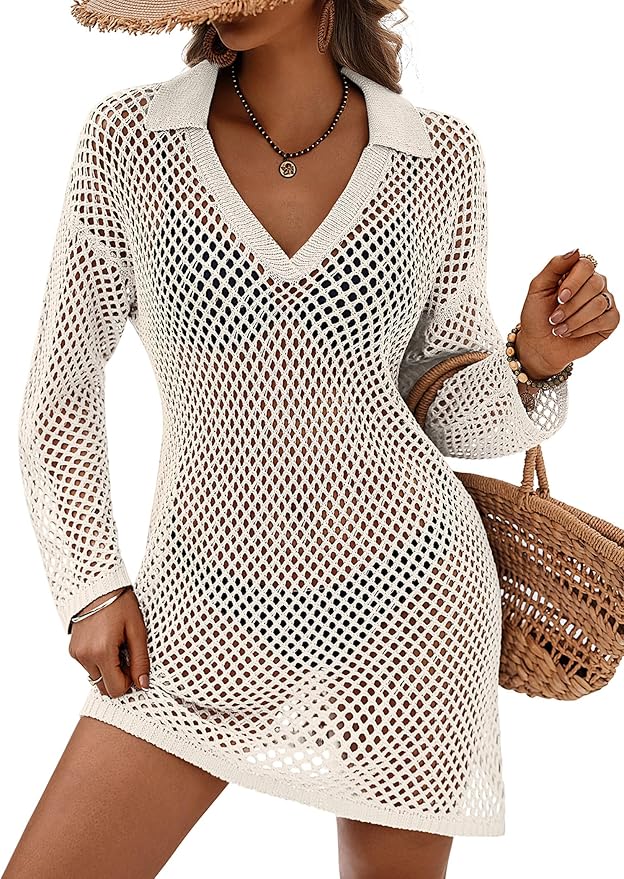Ekouaer Womens Swimsuit Cover Ups Crochet Swim Coverup 2026 Knit Bathing Suit Knit Beach Vacation Outfits Swimwear