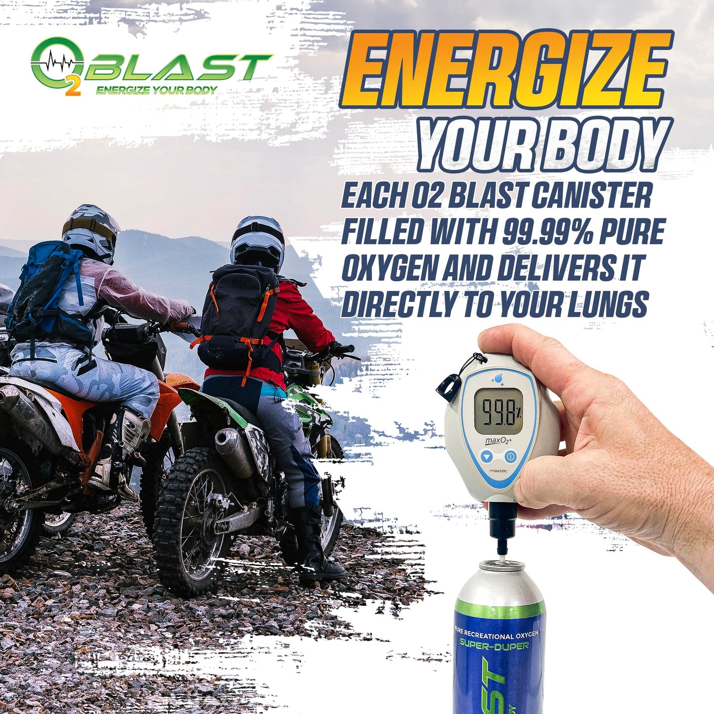 O2 Blast - Portable Oxygen Can, Filled with 99.99% Pure Oxygen in a Can with Breathing Mask for Sports, Travel, and High Altitude Use | On-The-Go Air Support for Hiking and Outdoors – 10L, 5-Pack