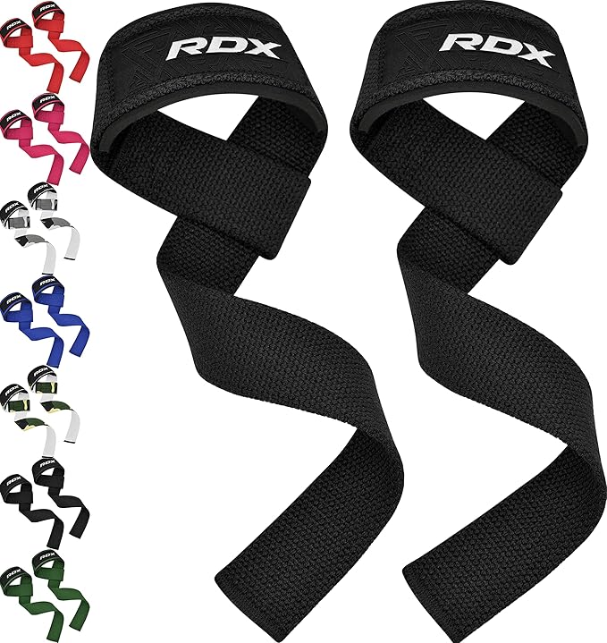RDX Lifting Straps for Weightlifting –100% Cotton Heavy Duty Gym Wrist Strap with 5MM Neoprene Padding, 60CM Anti-Slip Han...