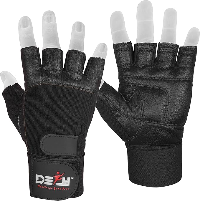 DEFY Padded Weight Lifting Gloves with 13" Long Wrist Wrap Genuine Leather Gym Gloves for Power Lifting, Cross Training, W...