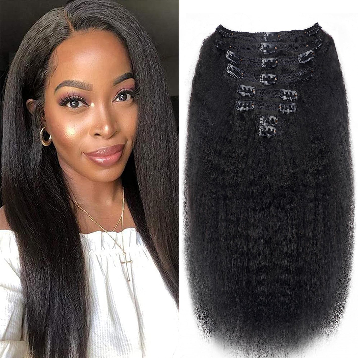 Mihugass Clip in Hair Extensions Real Human Hair Clip Ins 100% Unprocessed Brazilian Virgin Hair Clip Ins Kinky Straight Hair Cl