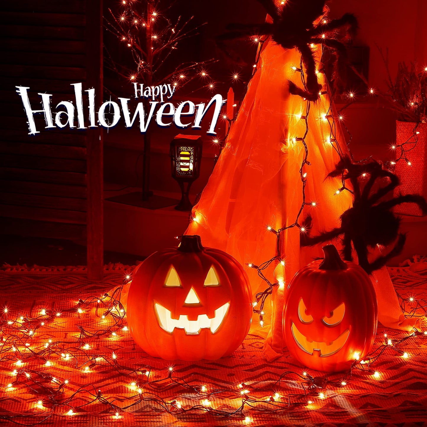 Hopolon Orange Halloween String Lights, 2-Pack 50 LED, 13ft, Waterproof, Plug-in, Green Wire, Ideal for Thanksgiving Party Decor