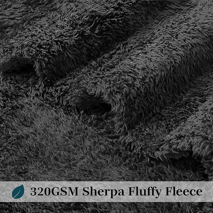 PAVILIA Sherpa Throw Blanket for Couch Sofa, Black Fluffy Warm Plush Blanket for Bed, Cozy Super Soft Lightweight Throw, Fuzzy Decorative Blanket, All Season Home, 50x60