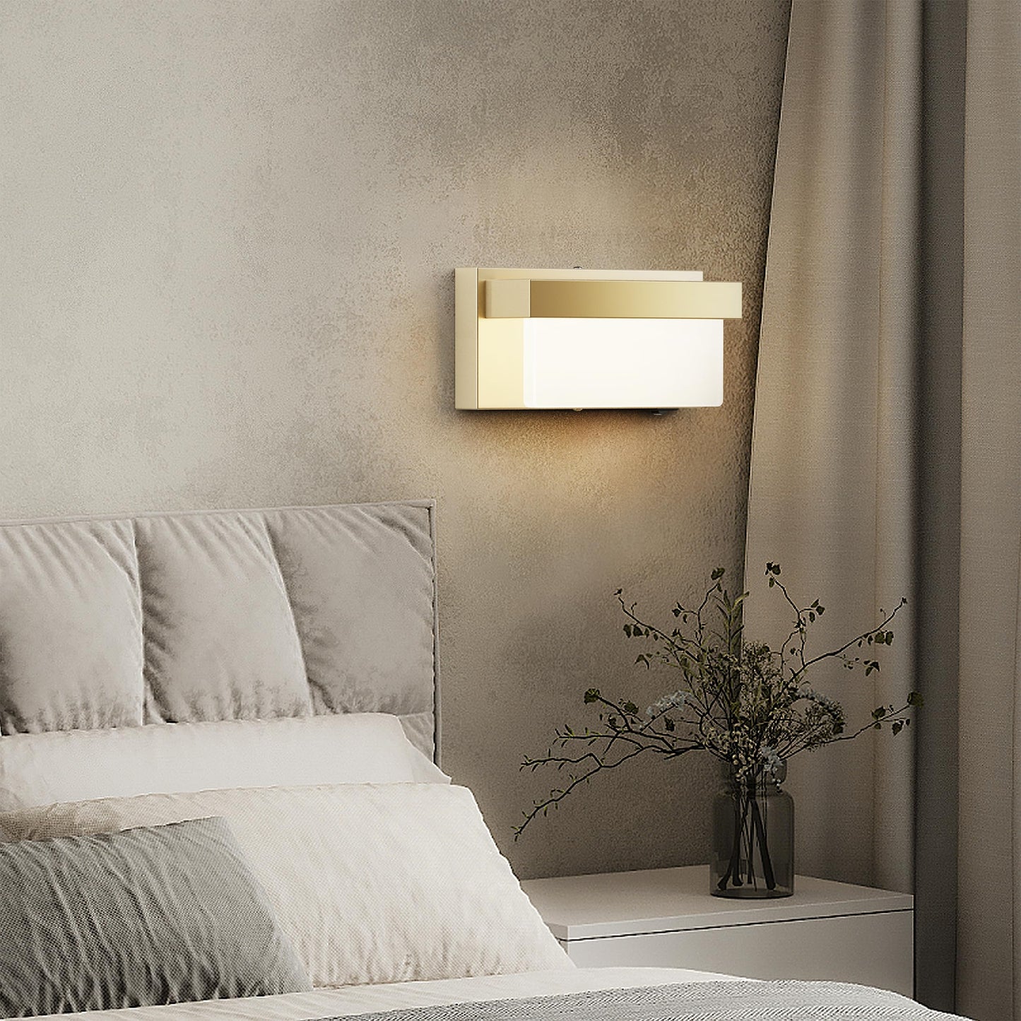 Lightinn Wall Sconce Champagne Gold Wall Light With On/Off Switch 8 Inch Led Wall Lamp Acrylic Lampshade 4000K Sconce Wall Lighting