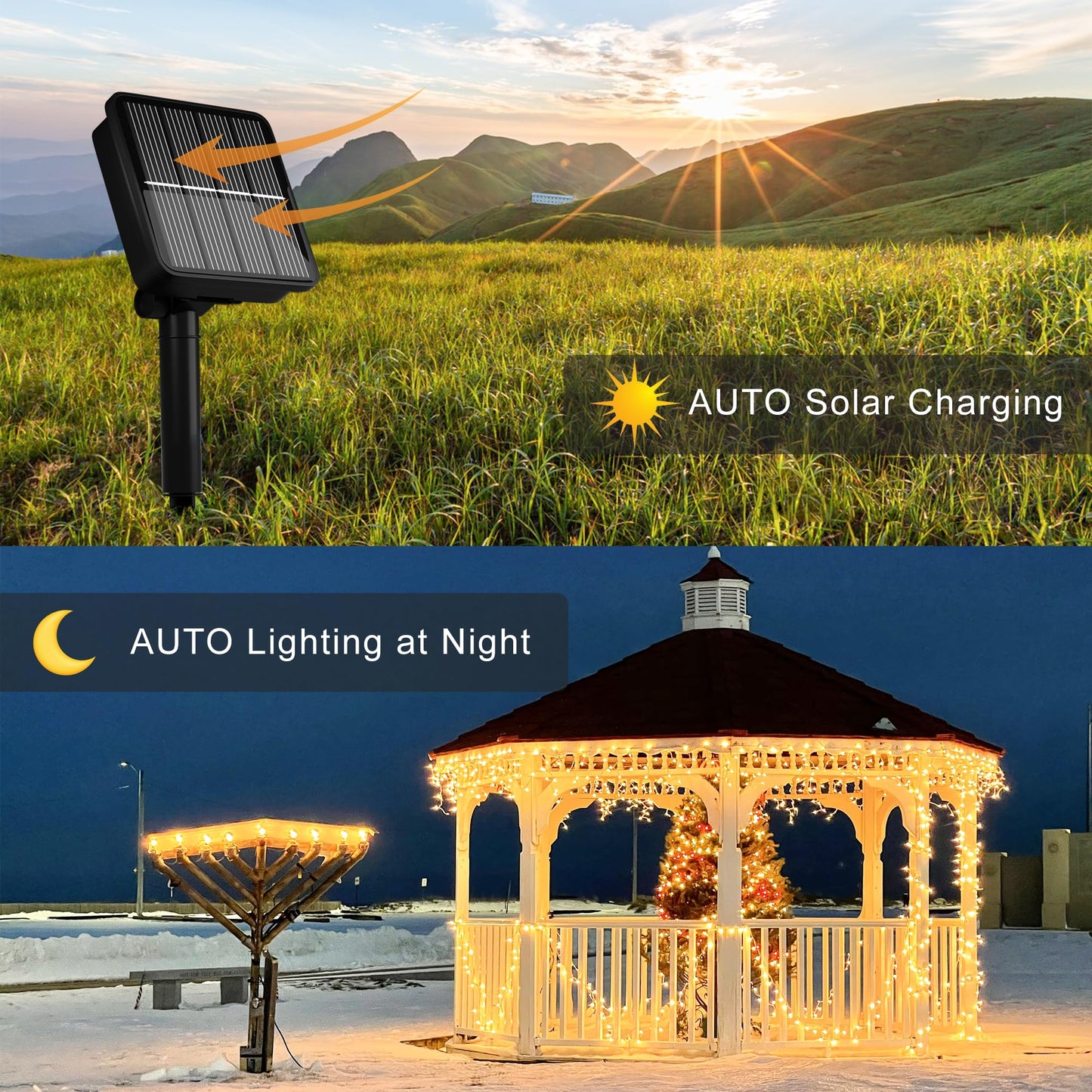 Flechllary 2 Pack Solar String Lights 78Ft 200 LED Warm White Waterproof for Outdoor Yard, Fence, Party, Christmas Tree Decorations