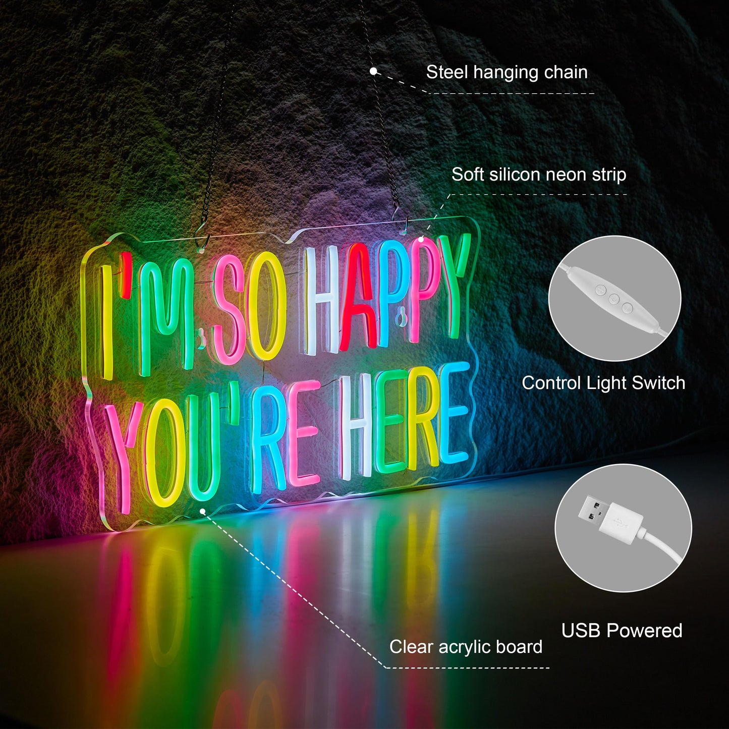 Neonhonba Neon Sign for Wall D?or, Dimmable LED Light, USB Powered, 17inx9.5in, Acrylic, Mcolour