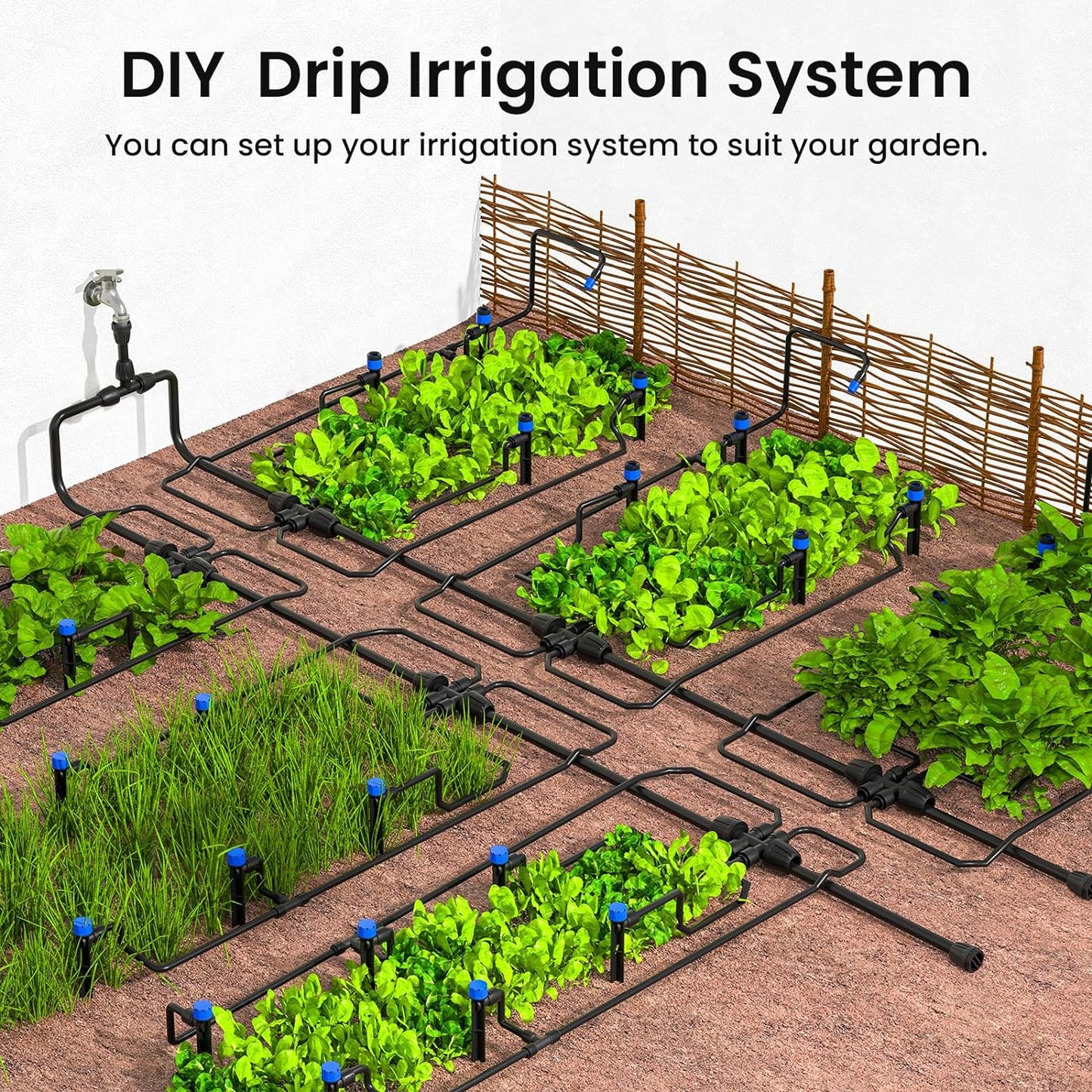 MIXC 230FT Quick-Connect Drip Irrigation System Kit, Automatic Garden Watering System with 1/4" & 1/2" Fast-Lock Tubing - Adjustable Nozzles & Sprinklers for Garden, Greenhouse, Lawn, Potted Plants
