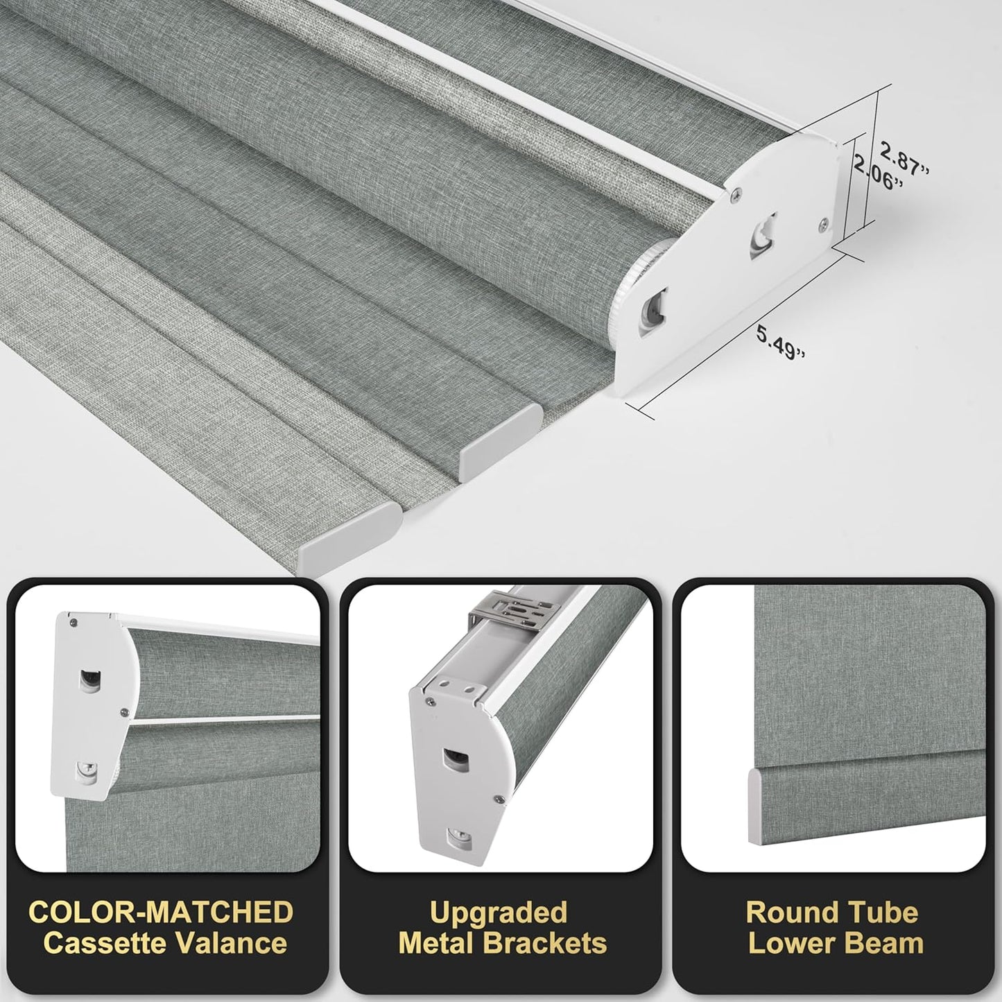 BERISSA Cordless Dual Roller Shades With Cassette Valance, Blackout and Light Filtering Day and Night Shades for Home Office Door - Linen Grey, 29 W x 86" H