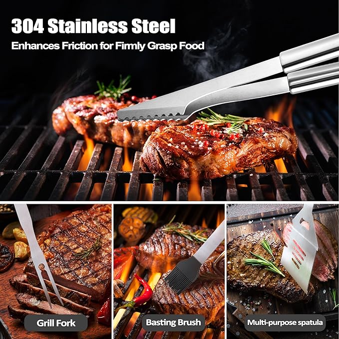 Papa Gifts from Grandkids, Gifts for Papa Christmas, Grilling Accessories, Heavy Duty Stainless Steel Grill Set BBQ Grill Tools for Outdoor Grill with Aluminum Case, Camping Grill Utensils Set