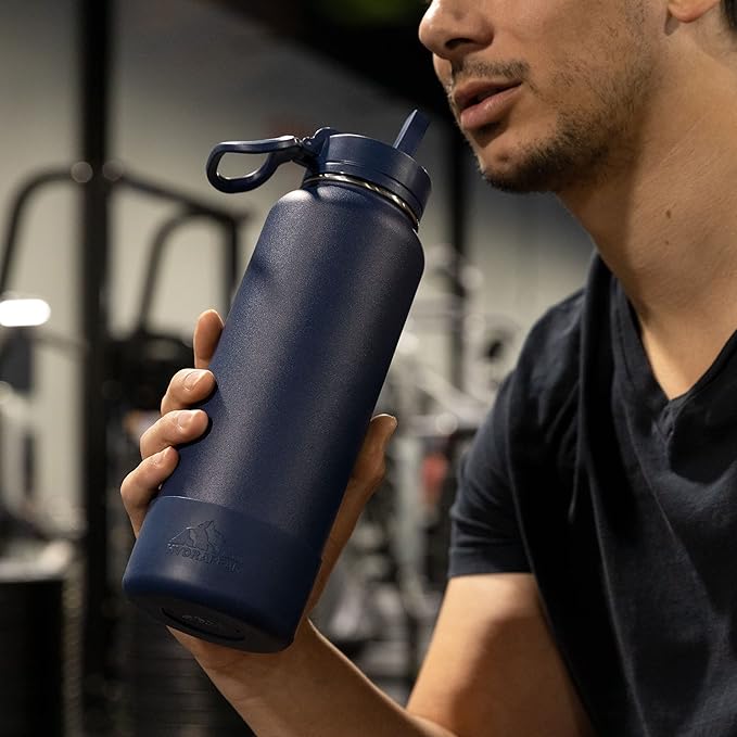 Hydrapeak 26oz Sport Insulated Water Bottle with Straw or Chug Lid, Leak & Spill Proof, Keeps Drinks Cold for 24 Hours, Hot for 12 Hours, Premium Stainless Steel Water Bottles (26oz, Modern Blue)