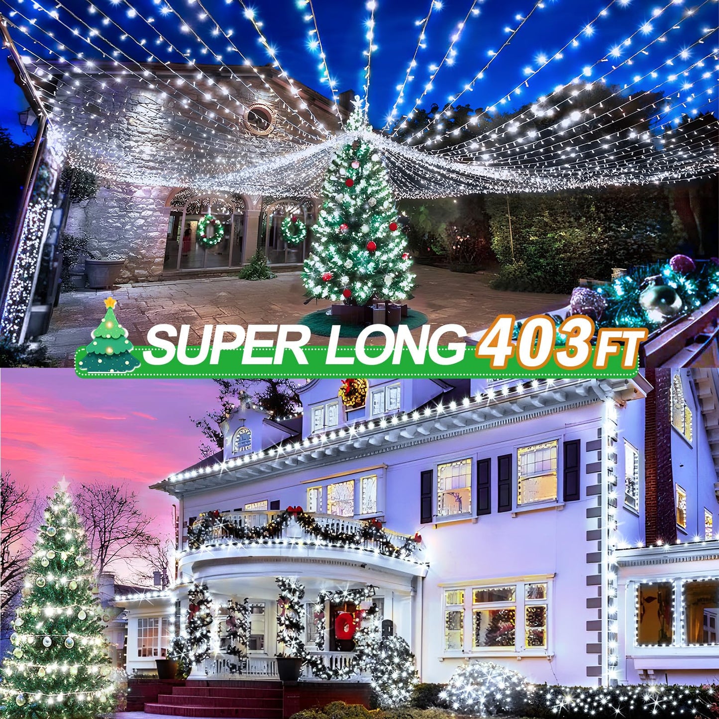 KNONEW LED String Lights 1000 Lights 403FT Waterproof Cool White 8 Modes Timer Model BG-CL3M3-306L01