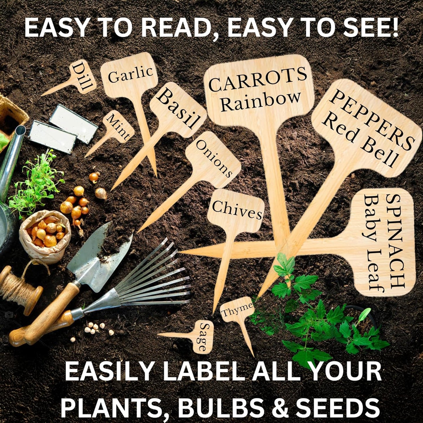 25 Pack 12" Extra Tall Plant Labels Large Garden Markers Plant Name Tags for Flowers, Herbs, Vegatables, Seeds, Bulbs Easy to See Larger Writing Area with Full Size Marker