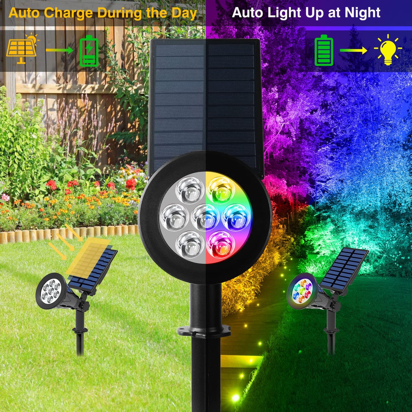 T-SUN Solar Spotlights, 7 Color Changing LED, Waterproof, 2 Pack, Model TS-G0102-7C