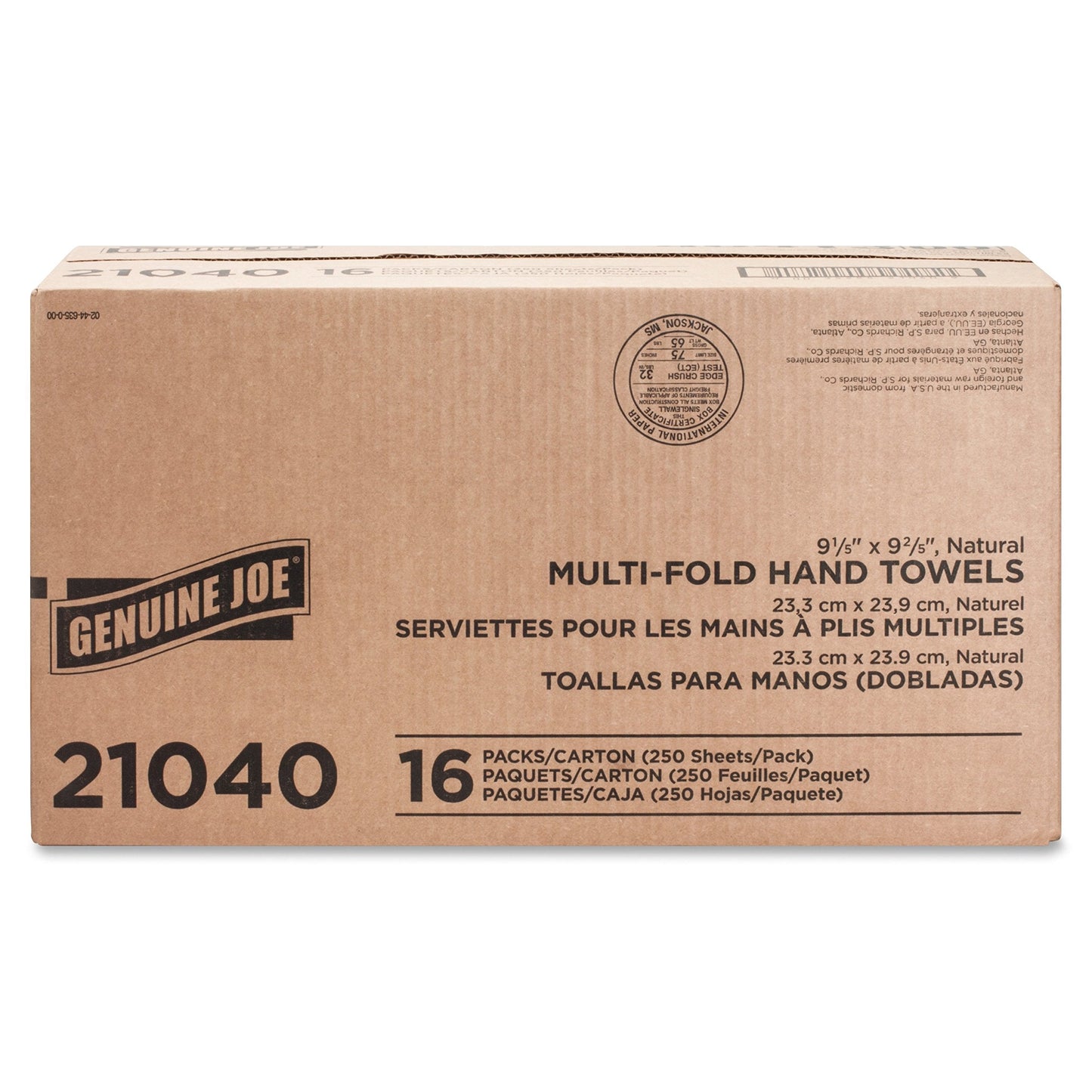 Genuine Joe GJO21040 Multifold Natural Towels (16 Packs, 250 per pack)