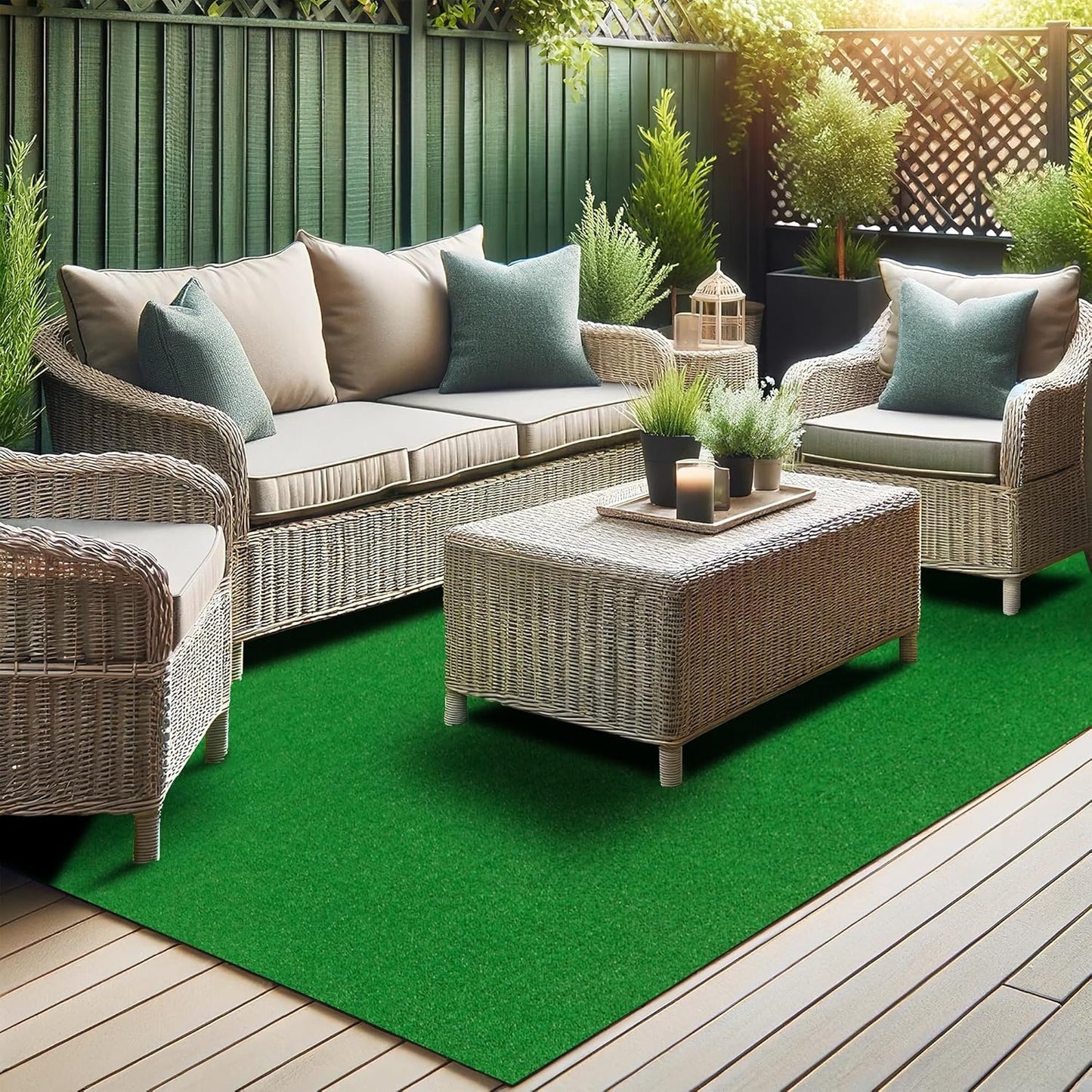 Ottomanson Artificial Grass Turf 6'6" x 26' Indoor Outdoor Faux Grass Rug with Drainage Holes, Customizable with Extra Long Size Options, Perfect for Patio Lawn Balcony Weddings Photoshoot Backdrop