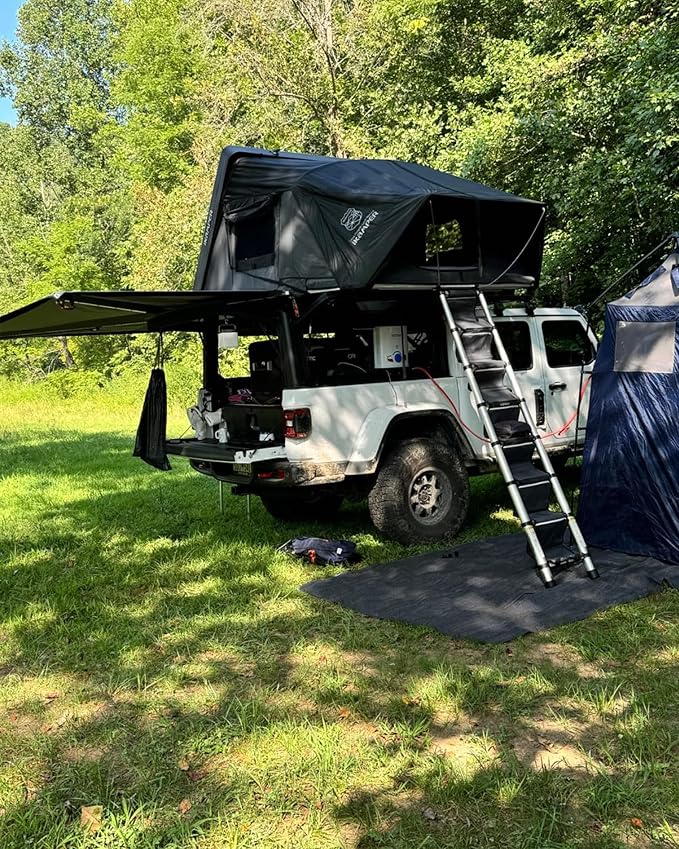 FoundGo Awning Carpet HDPE Camping Outdoor Rug with Eyelets,Nails,Broom,for RV,Patio,Backyard,Picnic,Beach,Trailer 8'*16' (2.44 * 4.88m) -Black