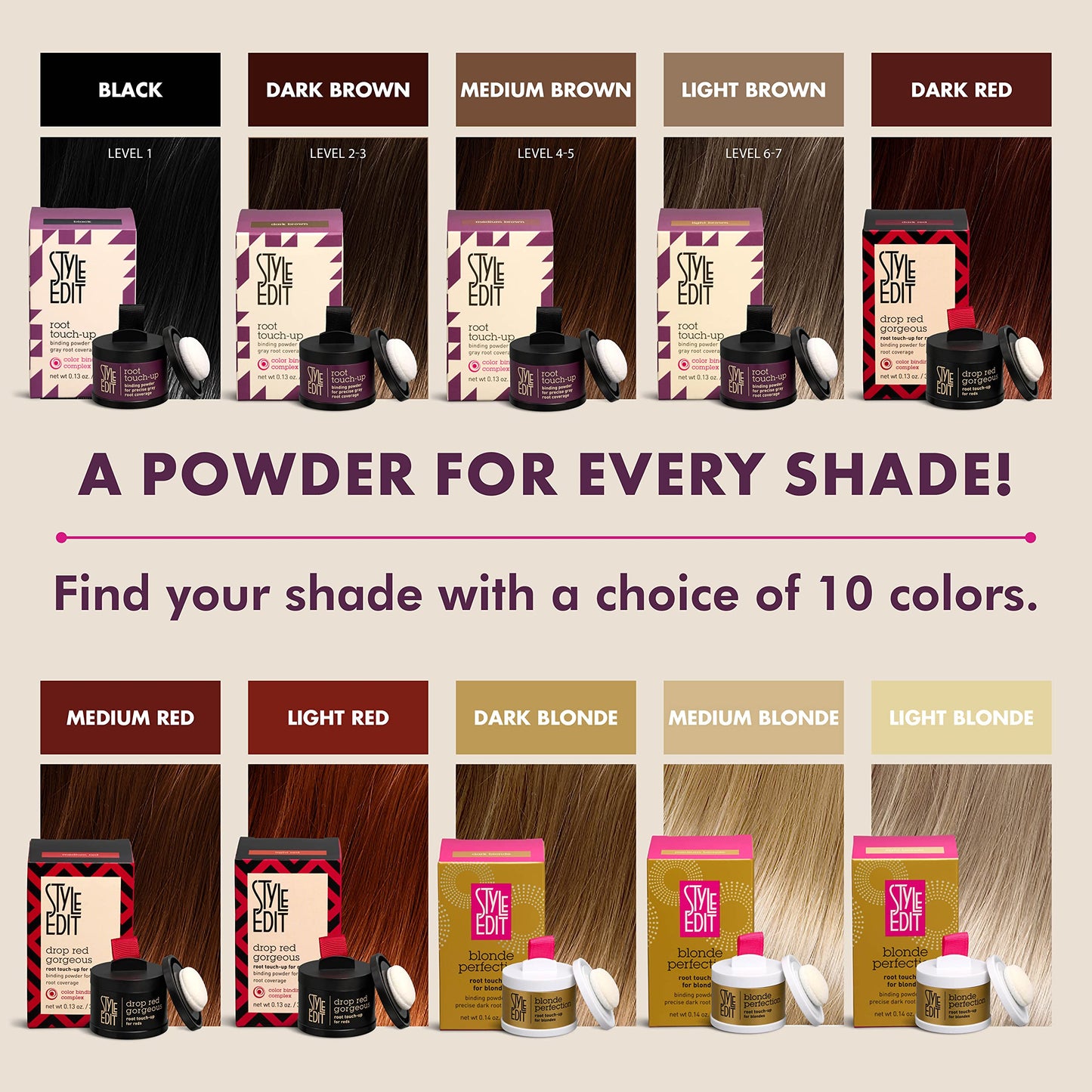 Root Touch Up Powder for Black Hair by Style Edit | Cover Color Grays and Roots Coverage Concealer Mineral Infused Binding Hairl