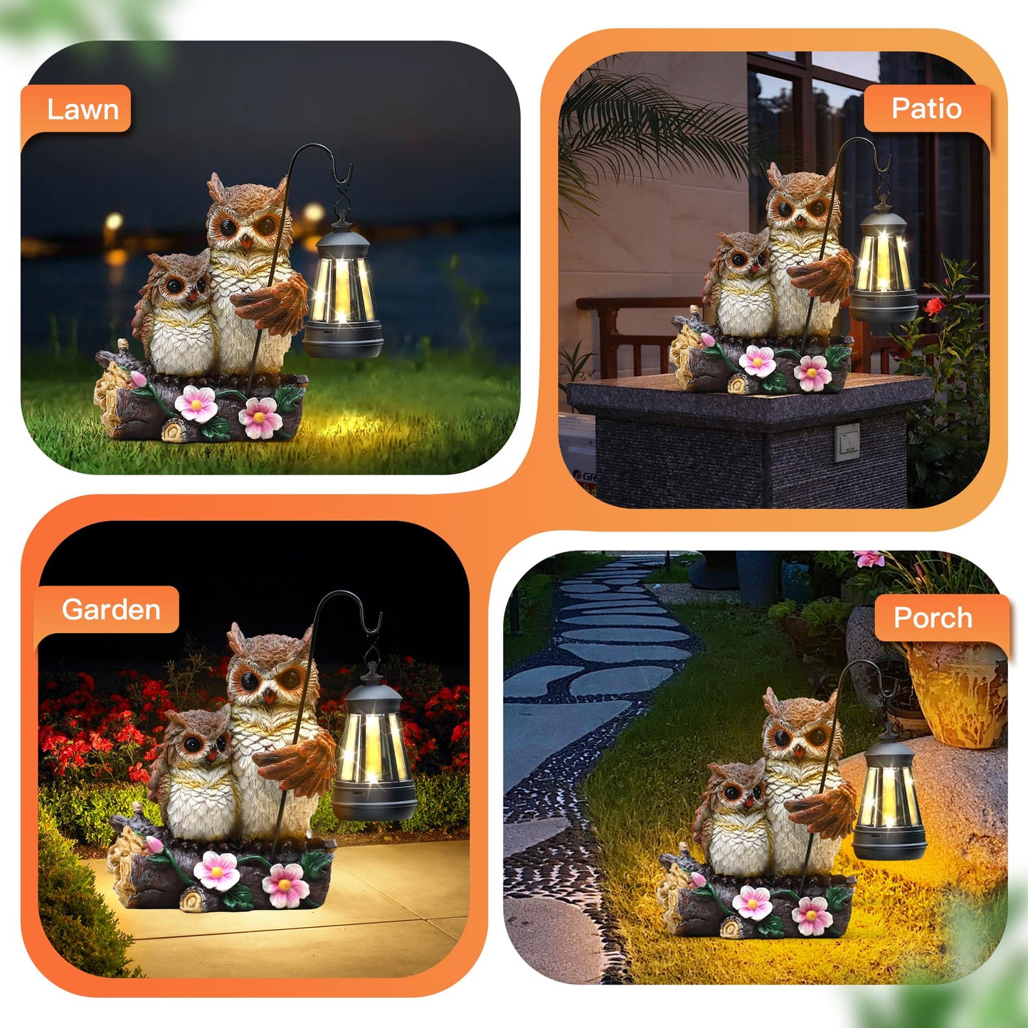 Json Garden Owls Statue With Solar Led Lantern  Loving Owls Family Embrace  Gifts For Mom Yard Art  Whimsical Figurine Large Sculpture Lighted Outdoor MotherS Day Spring Decorations For Lawn  Porch