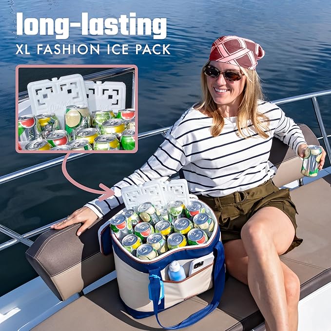 Cool Coolers Fashion Ice by Fit & Fresh, 4 Pack XL Slim Ice Packs, Unique Ice Pack Design for Womens Lunch Bag, Space Saving Reusable Ice Packs for Lunch Boxes, Cooler Ice Packs, Pearl White, 4PK