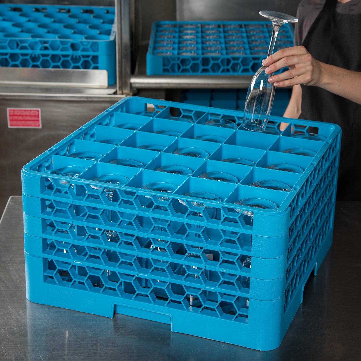 Carlisle FoodService Products RG25-414 OptiClean 25 Compartment Glass Rack with 4 Extenders, 3-1/2" Compartments, Blue (Pack of 2)