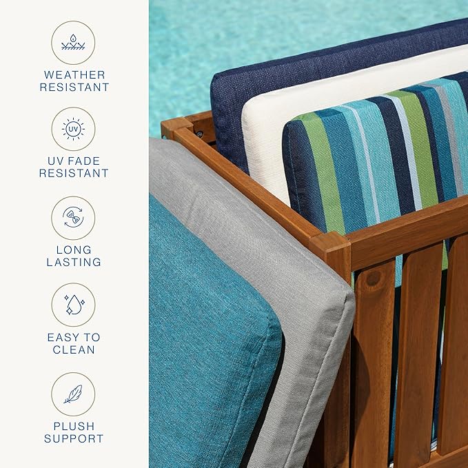 Honeycomb Outdoor Essentials Set of 2 Tufted Seat Pads, 19 x 18, Courtyard Geo Almond Dining Chair Cushions for Patio Furniture