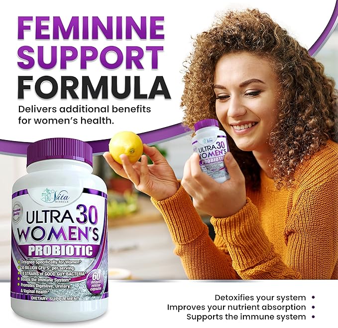 Probiotics For Women With Digestive Enzymes Prebiotics Cranberry & Goldenrod For Vaginal & Gut Health 30 Billion CFU Womens Probiotic Bloating Relief Multi Enzyme Pro PH Balance Vegan Gluten Free 60ct