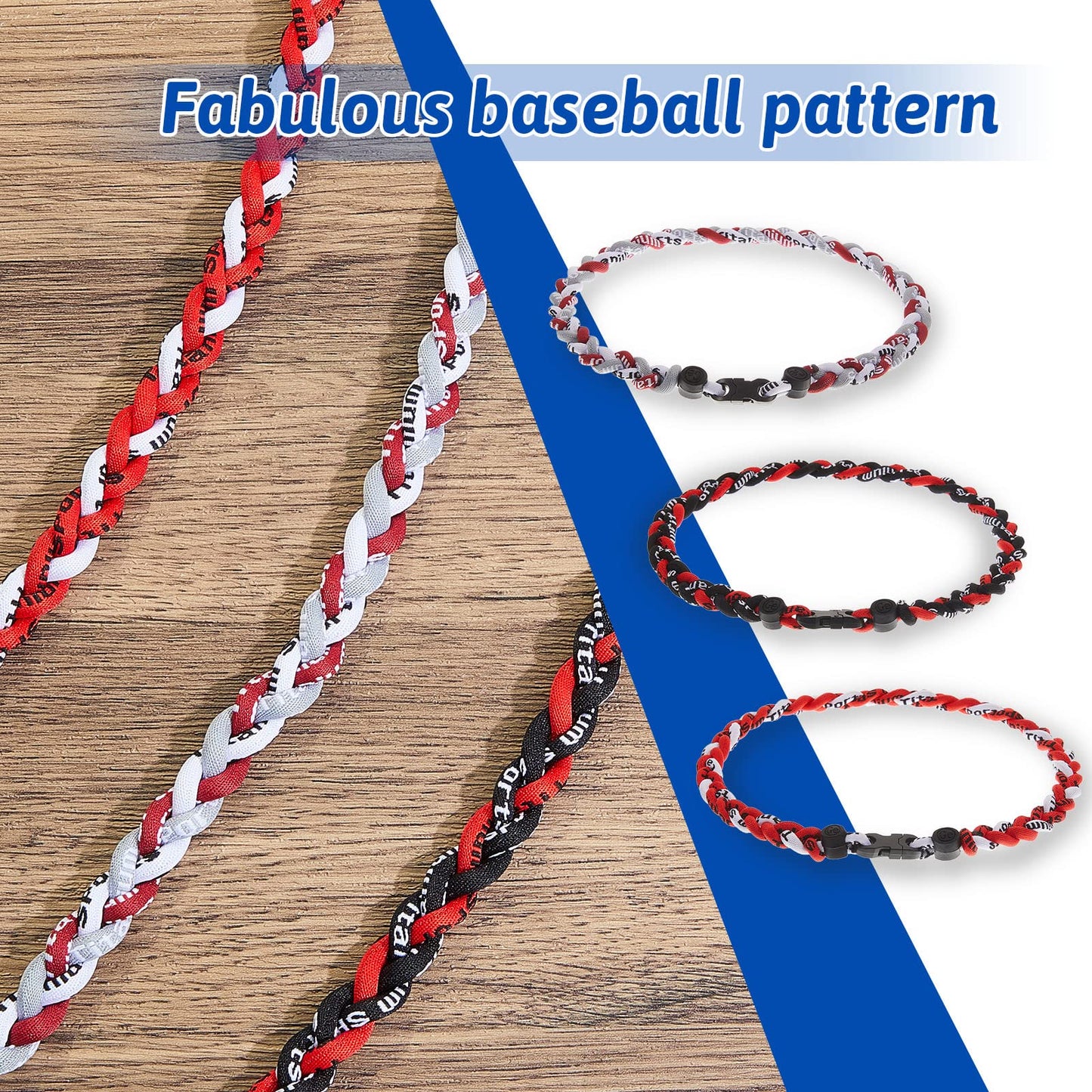 Junkin 6 Pcs Baseball Necklaces Three Braided Rope Titanium Necklace for Team Gifts Boys Men Player Softball Fans Sports (Stylis