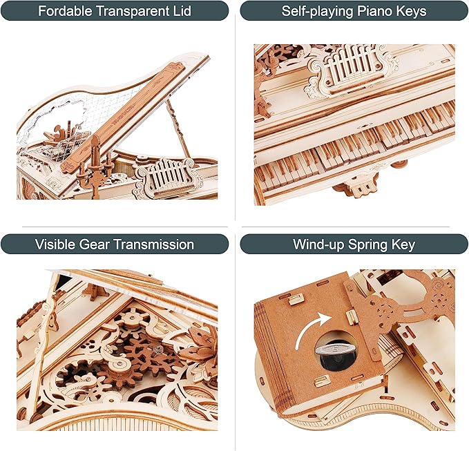 ROKR 3D Wooden Puzzles for Adults 223pcs Piano Model Kit 1:20 Scale Building Puzzles Wooden Music Box Unique Gift for Men Women Hobbies for Birthday Christmas