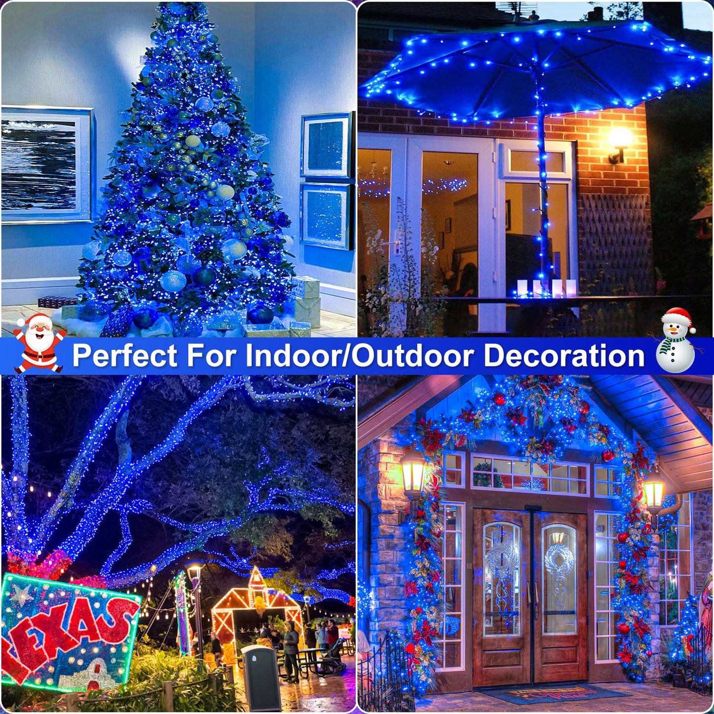 Nielfoi 328Ft 1000 Led Christmas Lights  Plug In Blue Christmas Tree Lights Outdoor With Timer And 8 Modes  Green Wire Waterproof String Lights For Indoor Yard Patio Xmas Holiday Decorations