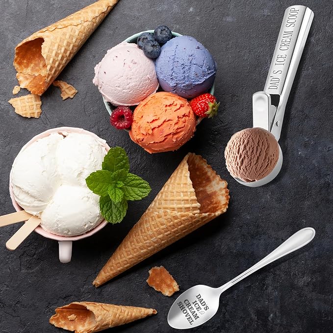 Chrsitmas Dad Gifts, Birthday Gifts for Dad from Daughter Son, Dad's Ice Cream Bowl Scoop Shovel Spoon Set, Ice Cream Present for Daddy Him Man