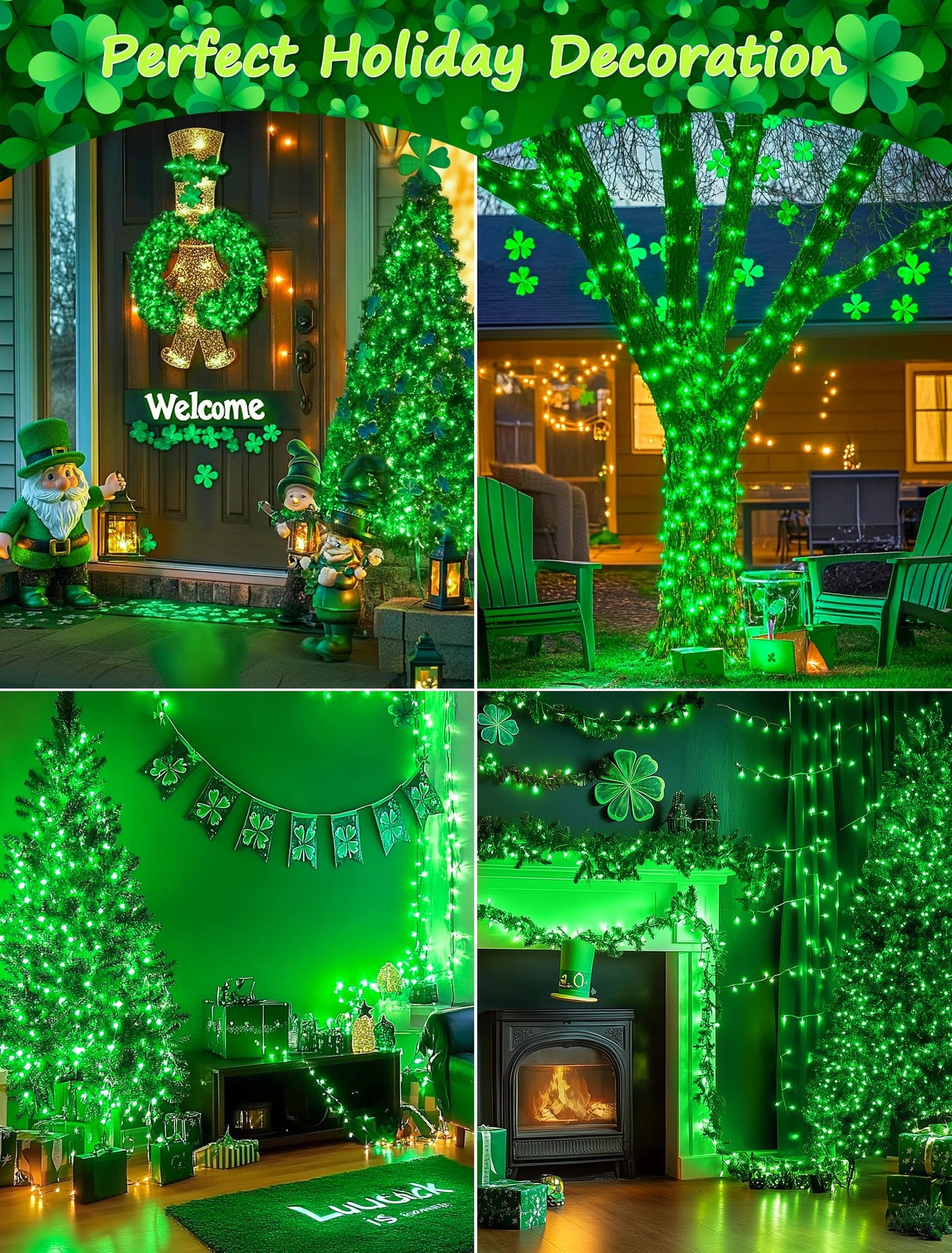 Hopolon St. PatrickS Day String Lights 2 Pack 13Ft 50Count Green Mini Lights White Wire Incandescent Christmas Tree Lights Connectable For Indoor Outdoor Holiday Patio Party Home Decorations