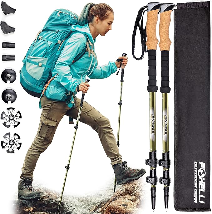Foxelli Carbon Fiber Trekking Poles – Lightweight Collapsible Hiking Poles with Cork Grips, Quick Flip Locks & All-Terrain...
