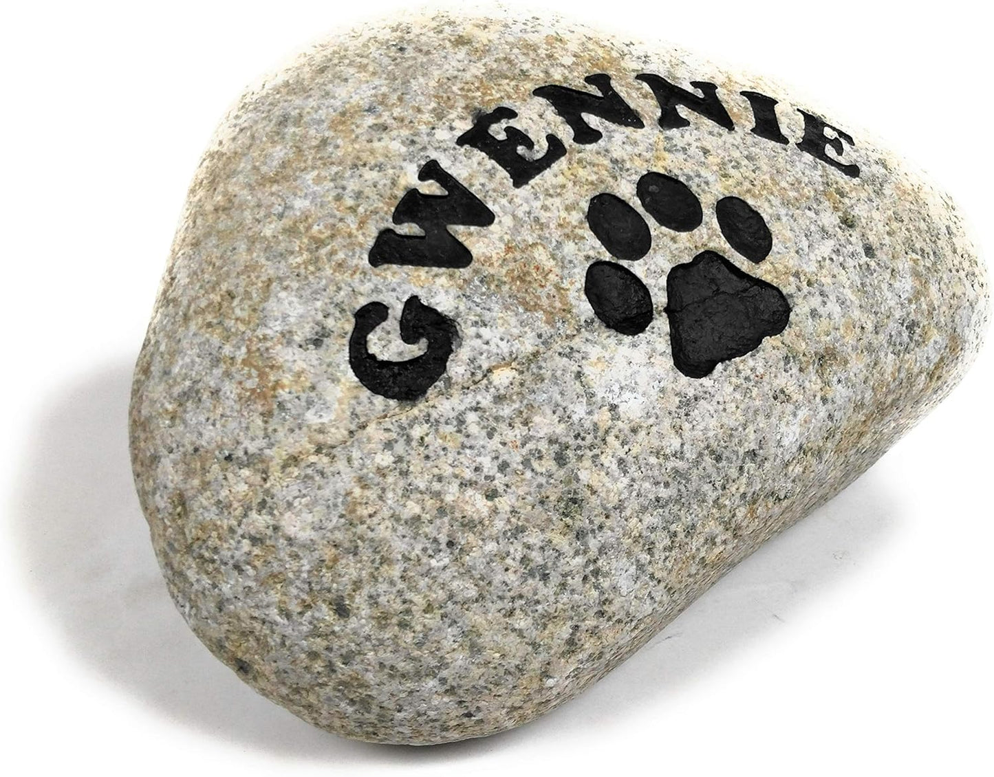 Personalized River Stone Pet Memorial Stones Headstone Grave Marker for Dog or Cat 8 inches to 10 inches Natural Rock Customized with Name and Paw Print