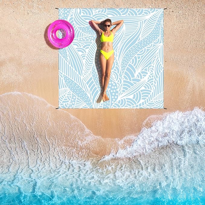 Beach Blanket Waterproof Sandproof Beach Mat 79”x 83” for 1-4 Adults Quick Drying Durable Outdoor Picnic Mat for Beach Festival Travel Picnic Camping Hiking (BL-Ripple, 79"×108"(6 Person))