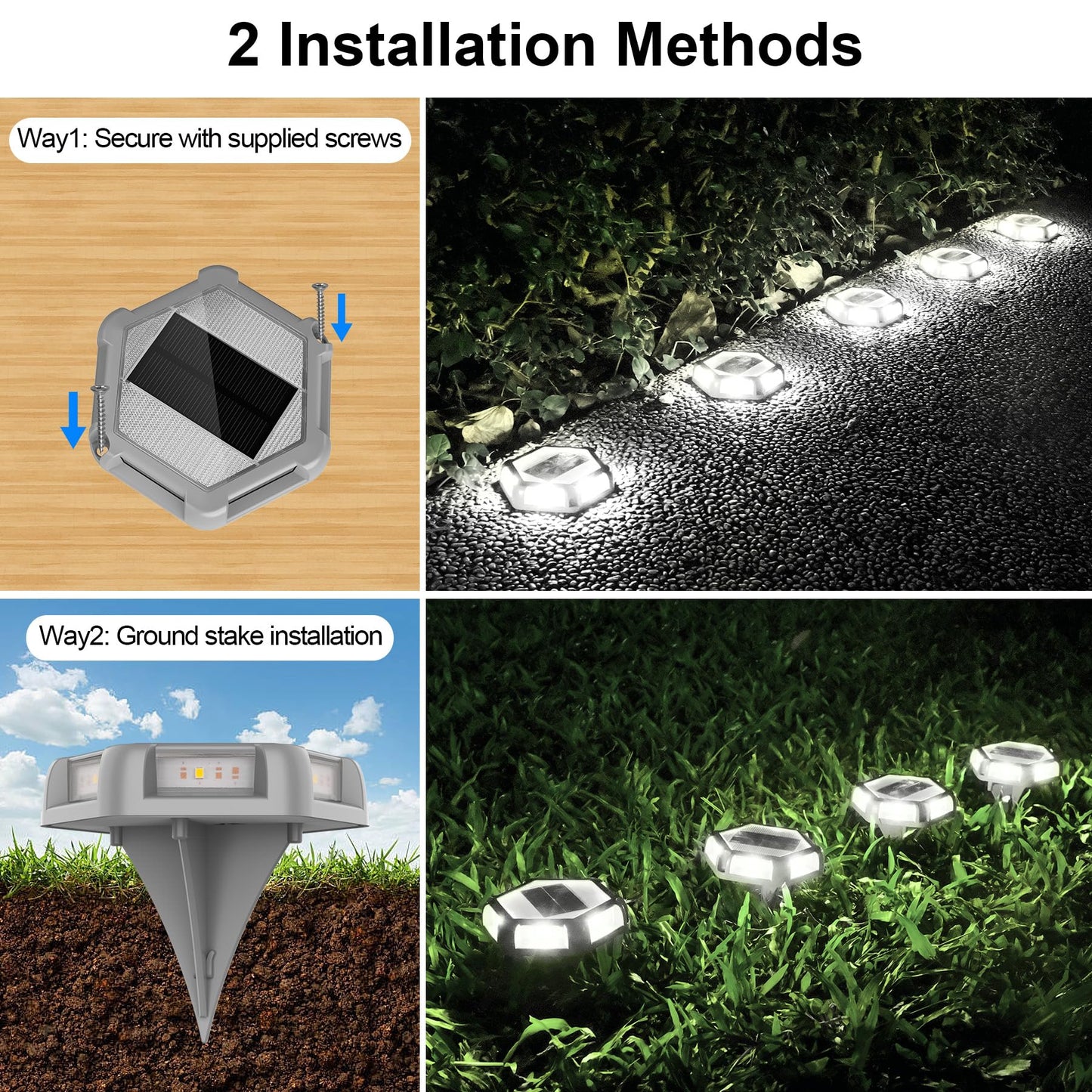 Crepow Solar Dock Lights Driveway Deck Lights - 12 Packs Waterproof Outdoor Led Aluminum Dock Lighting Warning Step Light For Driveway Sidewalk Garden Pathway Yard (White)