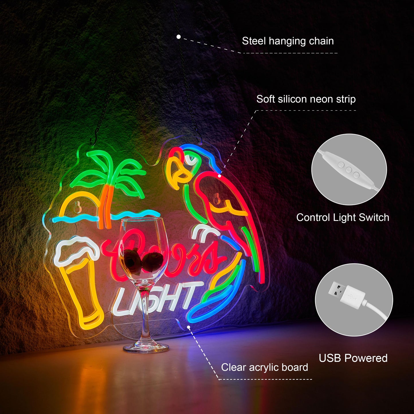Bar Parrot Crs Light Neon Sign For malt-inspired Palm Tree Wall D?Cor Dimmable Switch Neon Led Light Up Signs With Usb Powered For Home Bedroom Man Cave Art Decor Gift