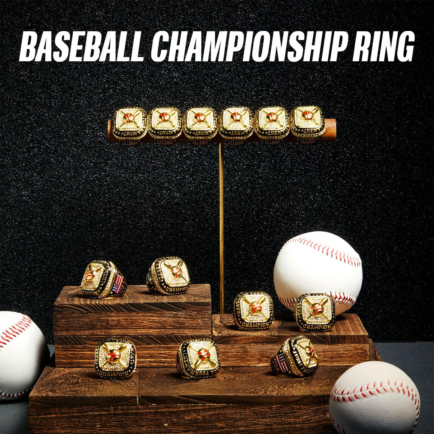 Misdary Baseball Championship Rings with Holder Most Valuable Player Greatest of All Time Gold Ring Award Gift Sports Team Prize