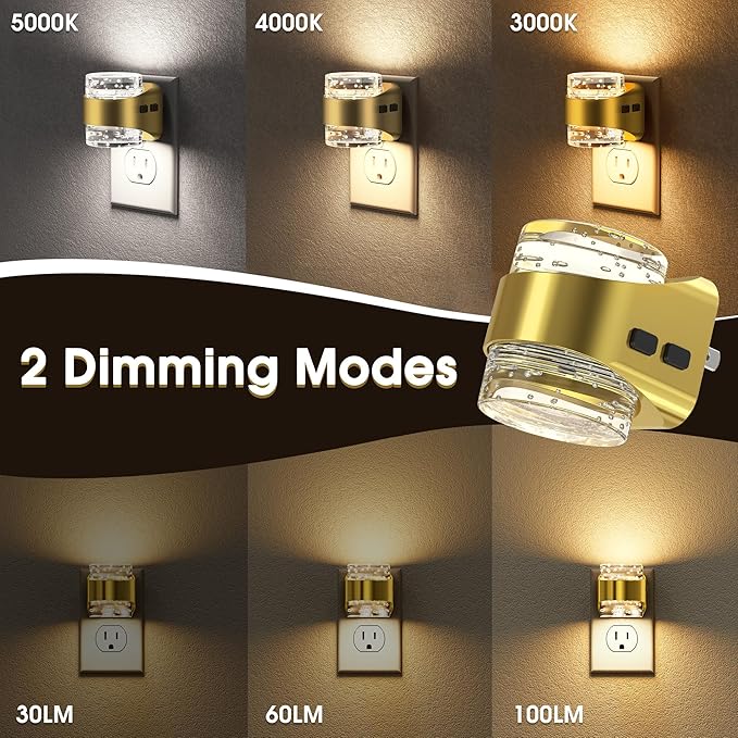 Briignite Night Light, Dimmable Night Lights Plug Into Wall with Bubble Design 3000K/4000K/5000K & 3 Brightness Levels for Baby Nursery Hallway Bathroom Kids Room, 3CCT