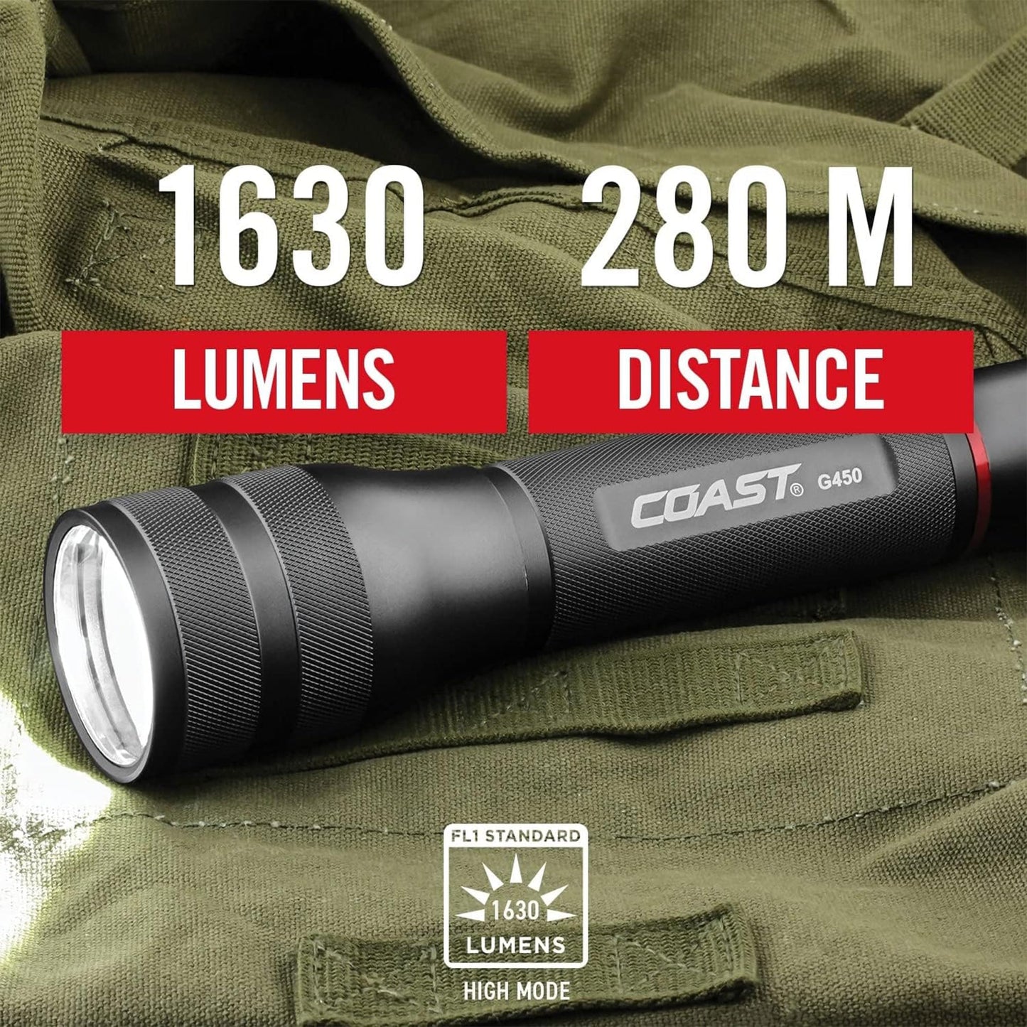 Coast G450 Twist Focus Flashlight - 1630 Lumen, Black, Aluminum, Pure Beam Technology