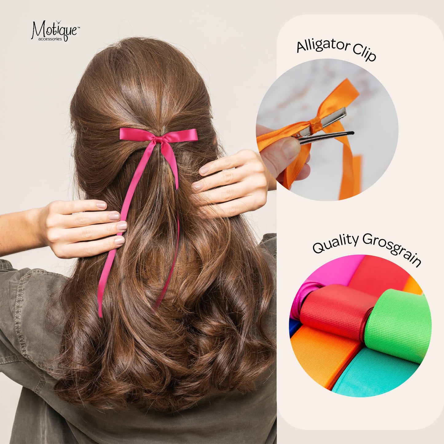 2PCS Silky Satin Hair Bows Hair Clip Ribbon Accessories Ponytail Holder Hair Bow for Women Girls Teens (Hot Pink)